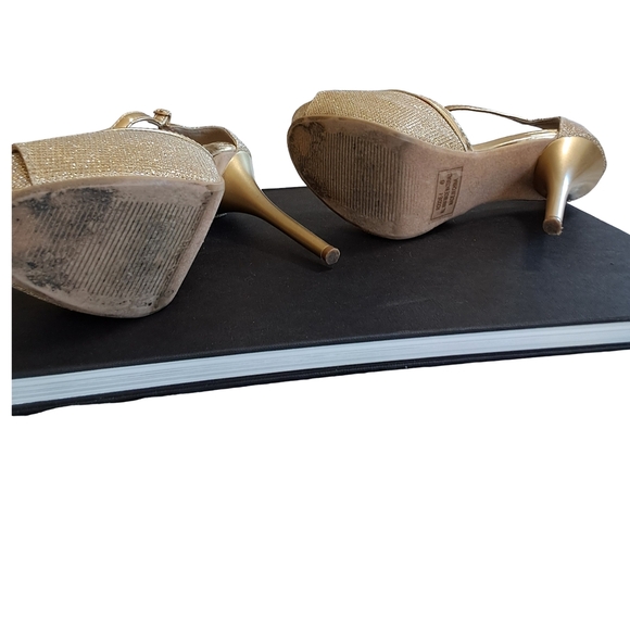 KAYLEEN By Los Angeles Sparkling Gold T-Strap Heels - Picture 7 of 9